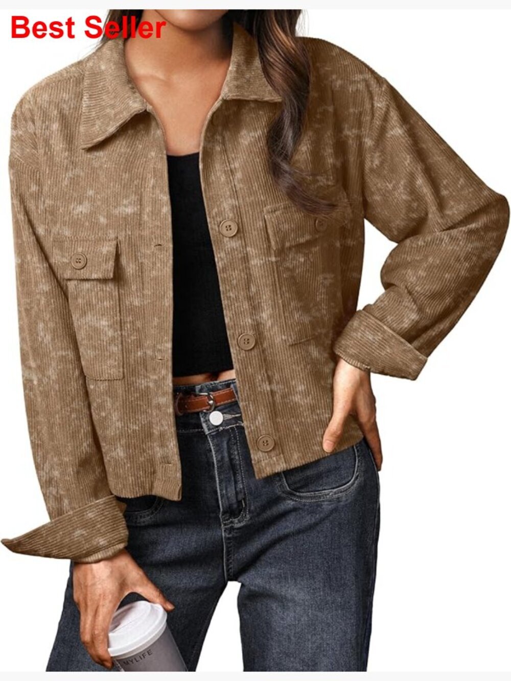 Corduroy Cropped Shacket Jacket Casual Fall Coat Button Down Tops